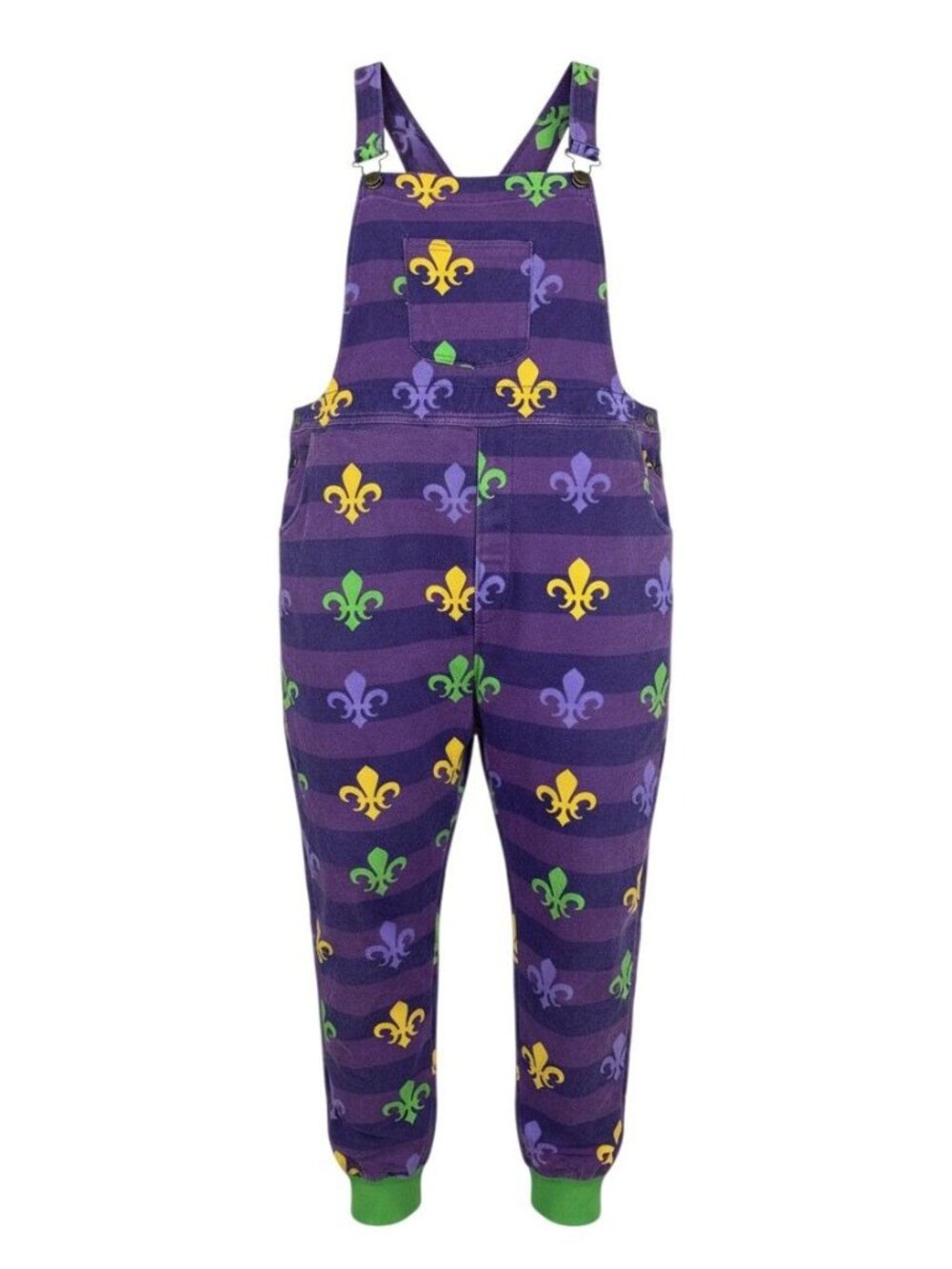 Mardi Gras Fleur-De-Lis Purple Striped Overalls Adjustable Straps 2XL